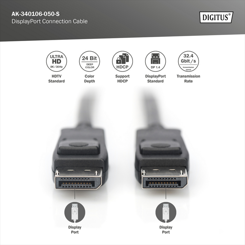 Digitus DisplayPort Anschlusskabel, UHD 8K Kabel, schwarz, 5 Meter