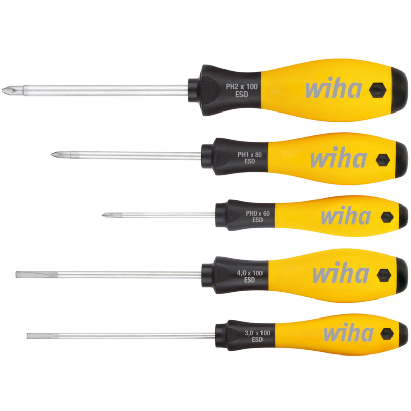 Wiha Schraubendreher-Set SoftFinish ESD, 5-teilig, gelb/schwarz
