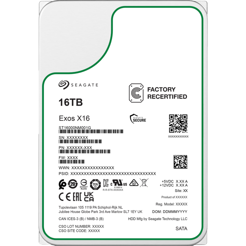Seagate Exos X16 16 TB Generalüberholt Festplatte, SATA 6 Gb/s, 3,5", Generalüberholt