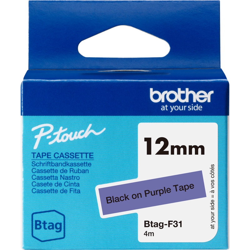 Brother Schriftband Btag-F31, 12mm, schwarz auf lila, nicht laminiert