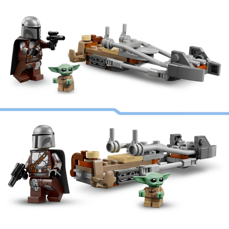 LEGO Star Wars Der Mandalorianer und Grogu auf ihrem Speeder Bike