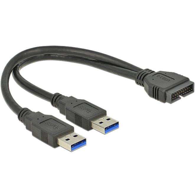 DeLOCK USB 3.2 Gen 1 Adapter, USB Pfostenstecker > 2x USB-A Stecker, schwarz