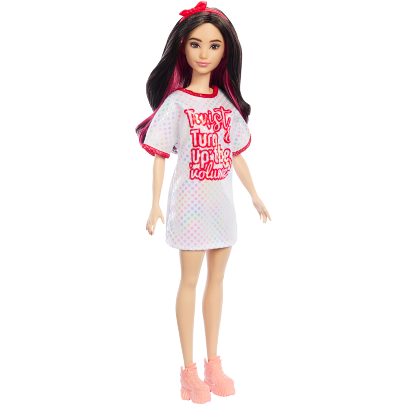 Barbie Barbie Fashionistas-Puppe mit weißem T-Shirt-Kleid