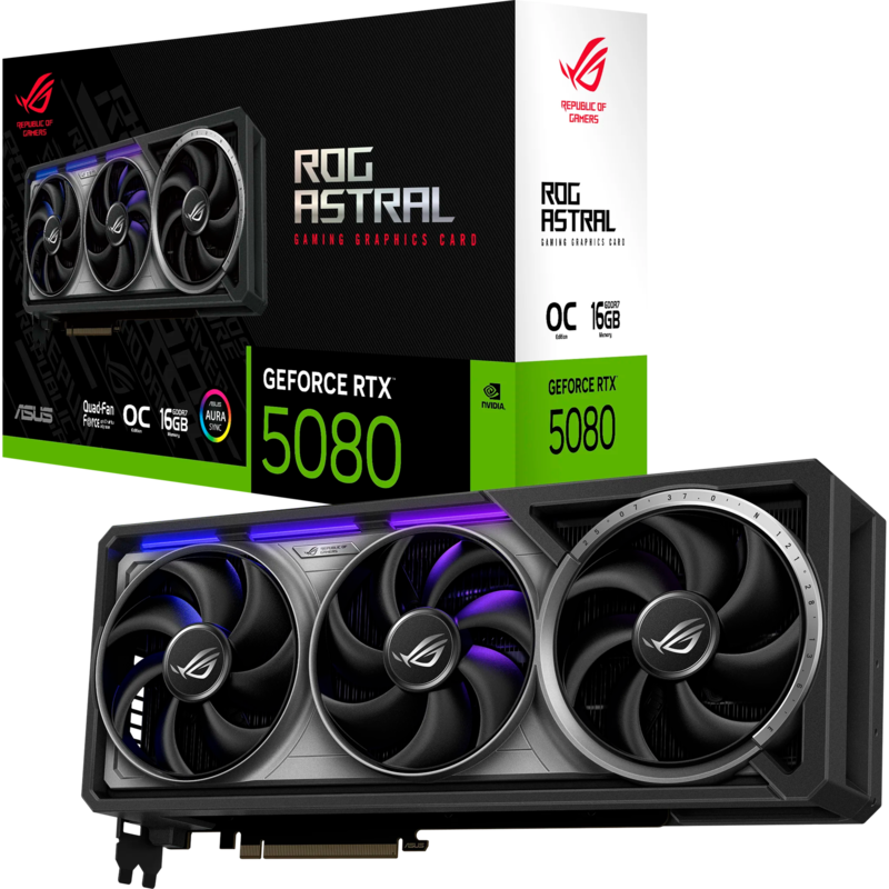 ASUS GeForce RTX 5080 ROG ASTRAL GAMING OC Grafikkarte, DLSS 4, 3x DisplayPort