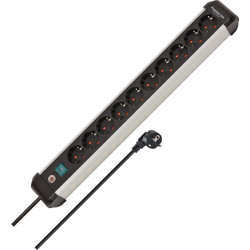 Brennenstuhl Premium-Alu-Line Steckdosenleiste 10-fach, schwarz/aluminium, 3