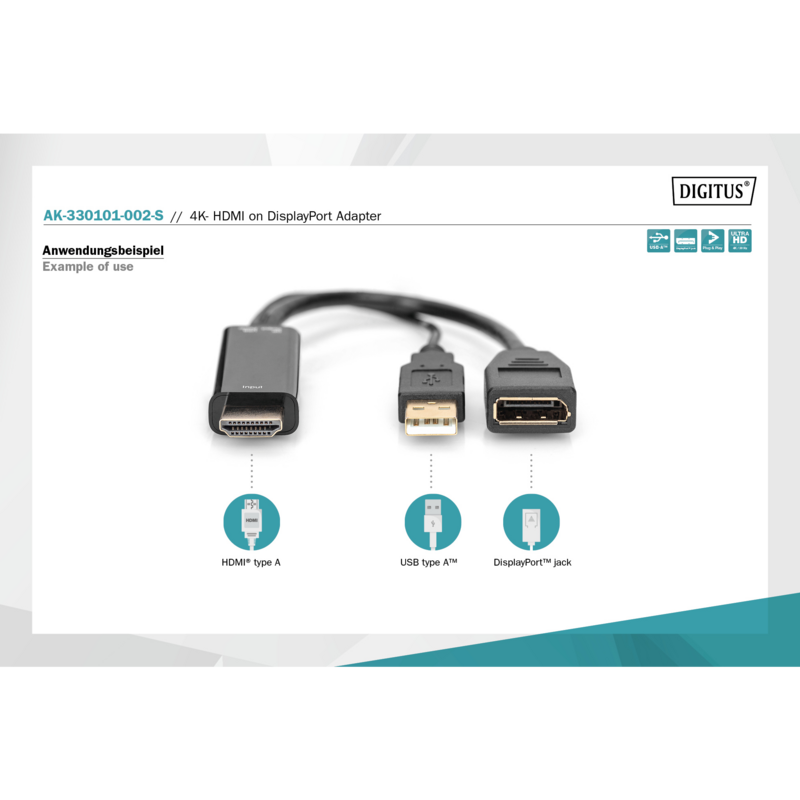 Digitus 4K HDMI auf DisplayPort Adapter, schwarz