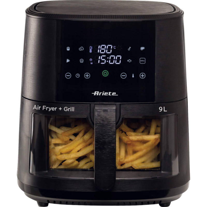 Ariete Heißluftfritteuse 9 L, schwarz, 1.500 Watt, Korb 9 Liter, mit