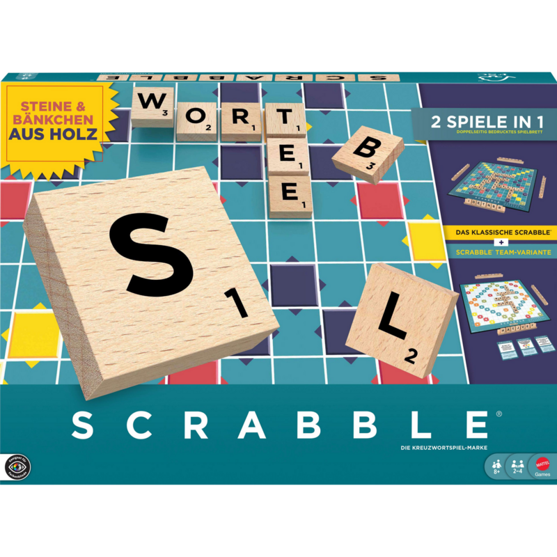 Mattel Scrabble Original Holz 2 in 1 Gesellschaftsspiel, holz