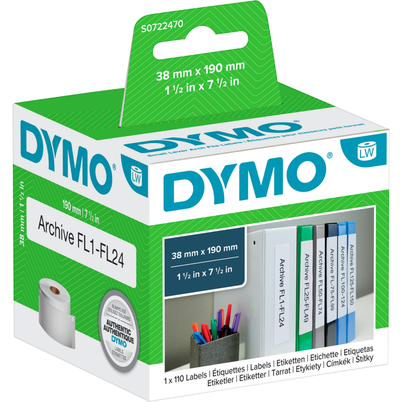 Dymo LabelWriter ORIGINAL Ordneretiketten schmal 38x190mm, 1 Rolle mit 110