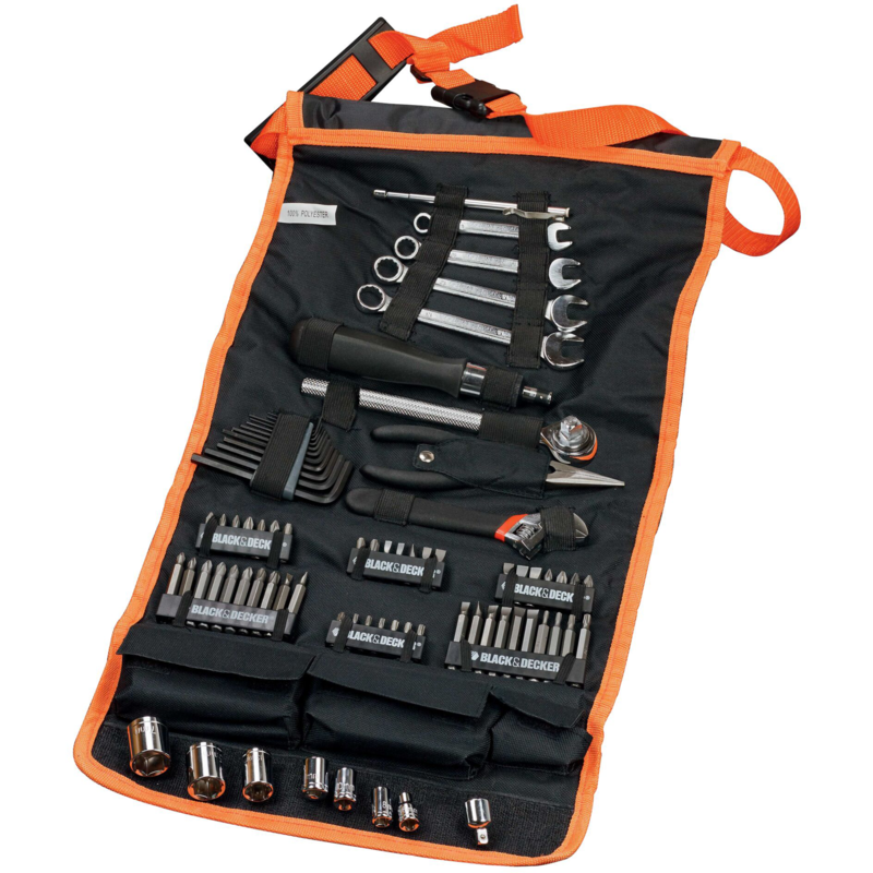 BLACK+DECKER Mechaniker-Set mit Rolltasche, 76-teilig Werkzeug-Set