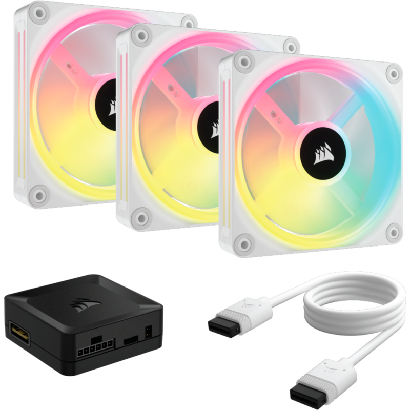 Corsair iCUE LINK QX120 RGB 120-mm-PWM-Lüfter Gehäuselüfter, weiß, Starter-Kit, Gebraucht