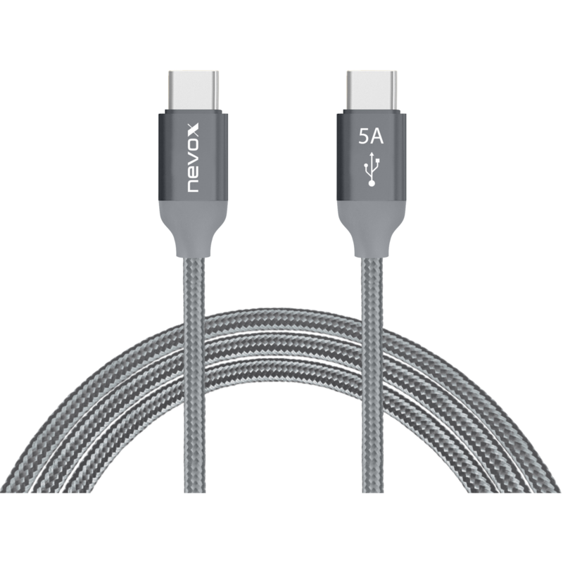 Nevox USB 2.0 Kabel, USB-C Stecker > USB-C Stecker, grau, 1 Meter, PD, Laden mit