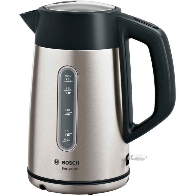 Bosch Home Wasserkocher DesignLine TWK4P440, edelstahl/schwarz, 1,7 Liter