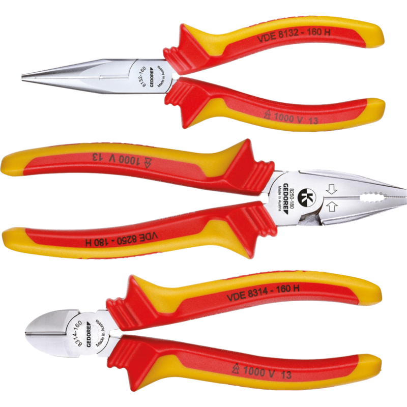 GEDORE VDE Zangen-Satz 1692291, 3-teilig Zangen-Set, rot/gelb, isoliert bis