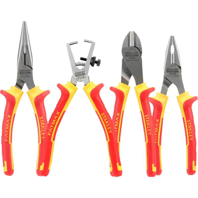 Stanley Zangen-Set VDE FATMAX, 4-teilig, rot/gelb, Kombizange, Seitenschneider