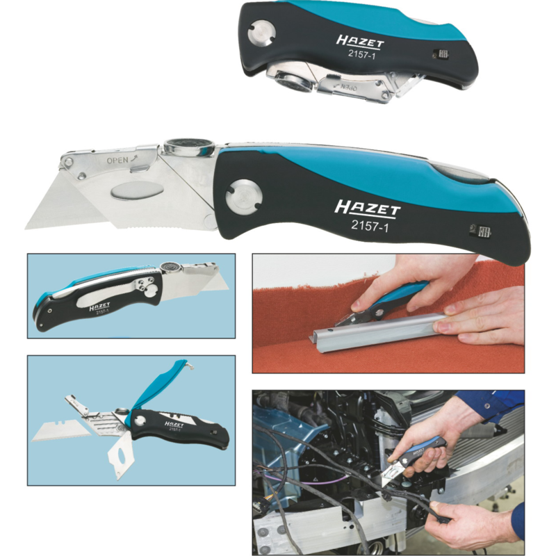 Hazet Klappmesser 2157-1 Messer, schwarz/blau, Komfortgriff aus schlagfestem ABS