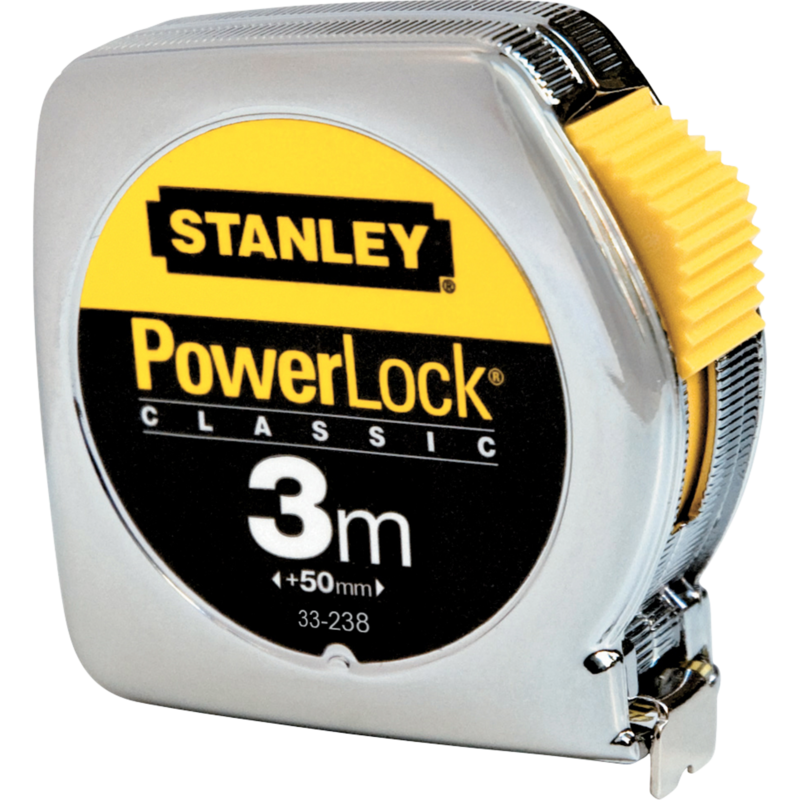 Stanley Bandmaß Powerlock, 3 Meter, chrom/gelb, 12,7mm, Metallgehäuse