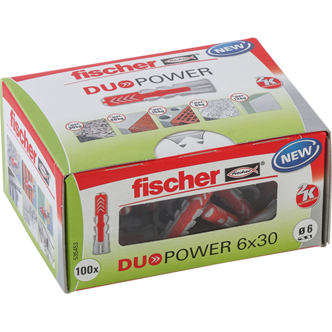 fischer Dübel DUOPOWER 6x30 LD, hellgrau/rot, 100 Stück