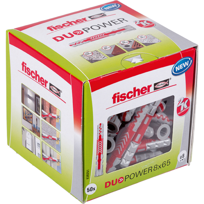 fischer Dübel DUOPOWER 8x65 LD, hellgrau/rot, 50 Stück