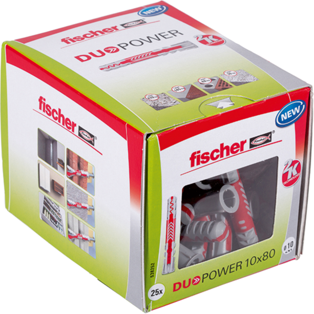 fischer Dübel DUOPOWER 10x80 LD, hellgrau/rot, 25 Stück