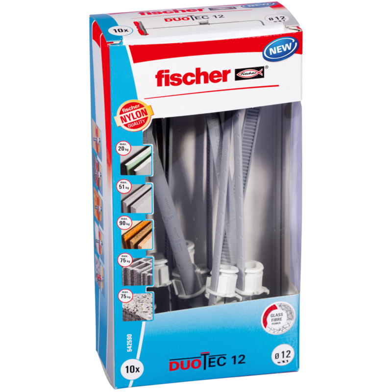 fischer Kippdübel DUOTEC 12 LD Dübel, hellgrau/rot, 10 Stück