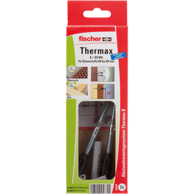 fischer Abstandsmontagesystem THERMAX 8/80 M6 B Dübel, schwarz/grau, 2 Stück