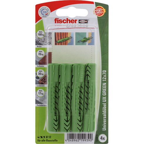 fischer Universaldübel UX GREEN 12x70 K Dübel, grün, 4 Stück