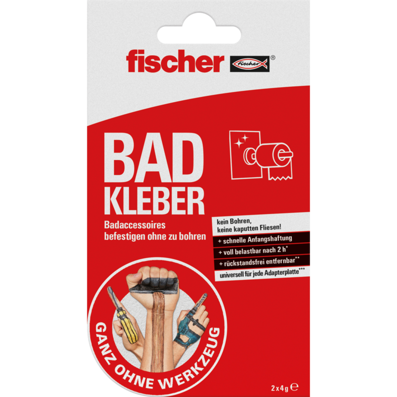 fischer GOW Badkleber, 2 Stück Kleber, transparent