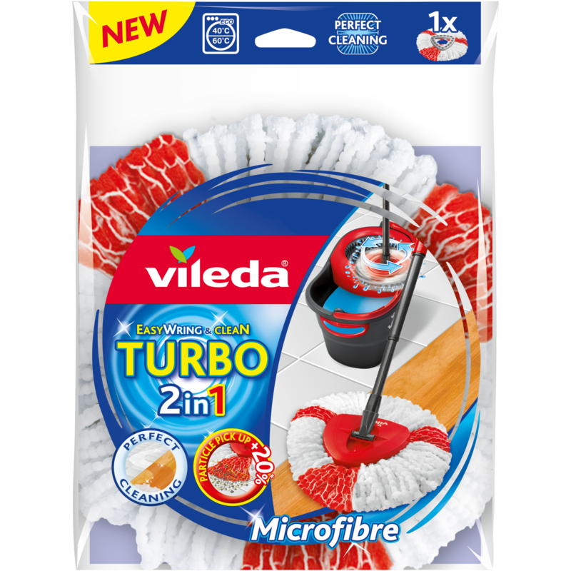 Vileda Turbo 2in1 Wischkopf Bodenwischer, weiß/rot, für Wischmop EasyWring &