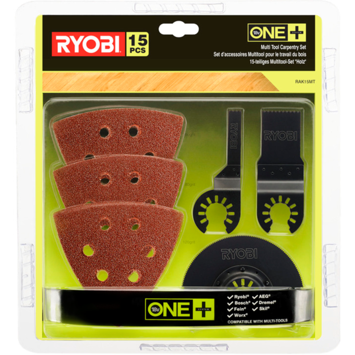 Ryobi Schleif- und Sägeblatt-Set RAK15MT, 15-teilig, für Multitool
