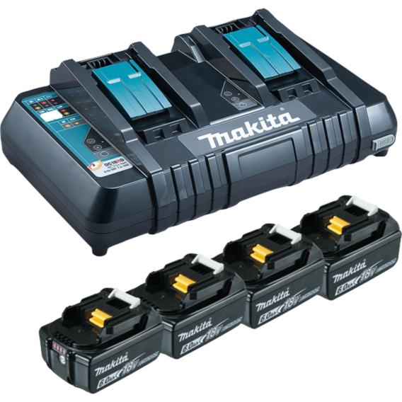Makita Power Source Kit 18V 6Ah Set, schwarz, 4x Akku BL1860B, 1x Ladegerät