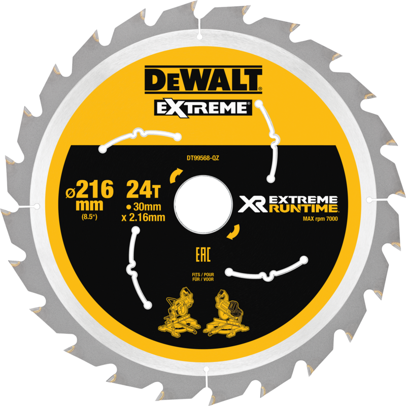 DEWALT Kreissägeblatt XR EXTREME RUNTIME DT99568, Ø 216mm, 24Z Sägeblatt
