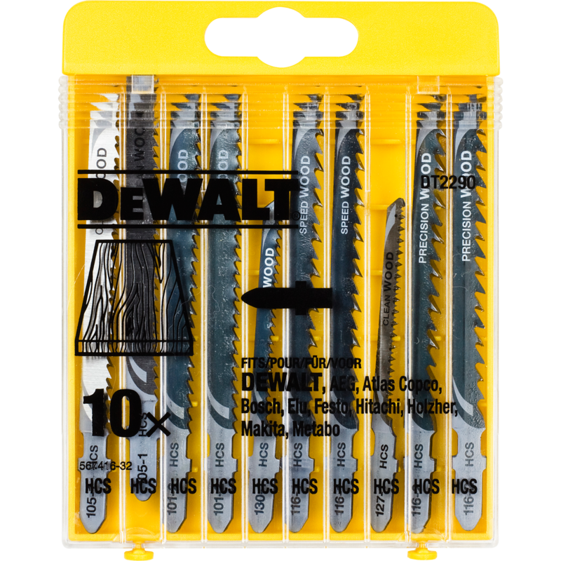DEWALT HCS Stichsägeblatt-Satz DT2290, 10-teilig Sägeblatt-Satz, gelb, für Holz