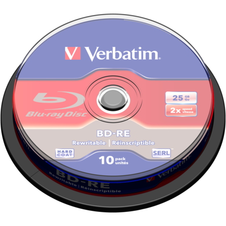 Verbatim BD-RE 25 GB Blu-ray-Rohlinge, 2fach, 10 Stück, White Blue Surface