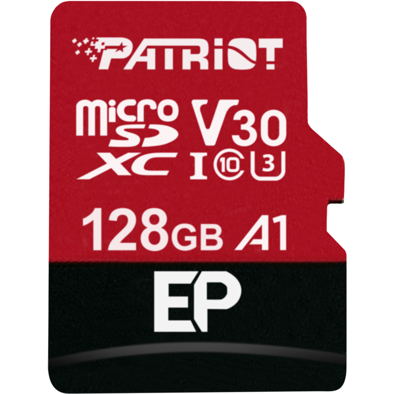Patriot EP 128 GB microSDXC Speicherkarte, schwarz/rot, UHS-I U3, Class 10, V30