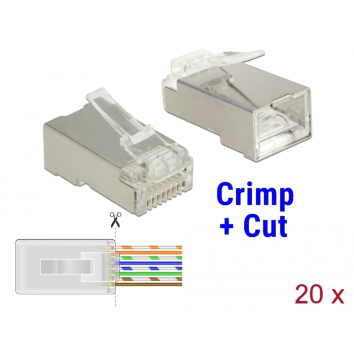 DeLOCK RJ-45 Crimp+Cut Stecker Cat.6 STP, transparent, 20 Stück