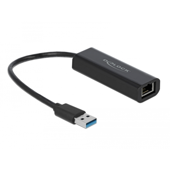 DeLOCK USB 3.2 Gen 1 Adapter, USB-A Stecker > RJ-45 Buchse, schwarz, 15cm, 2,5