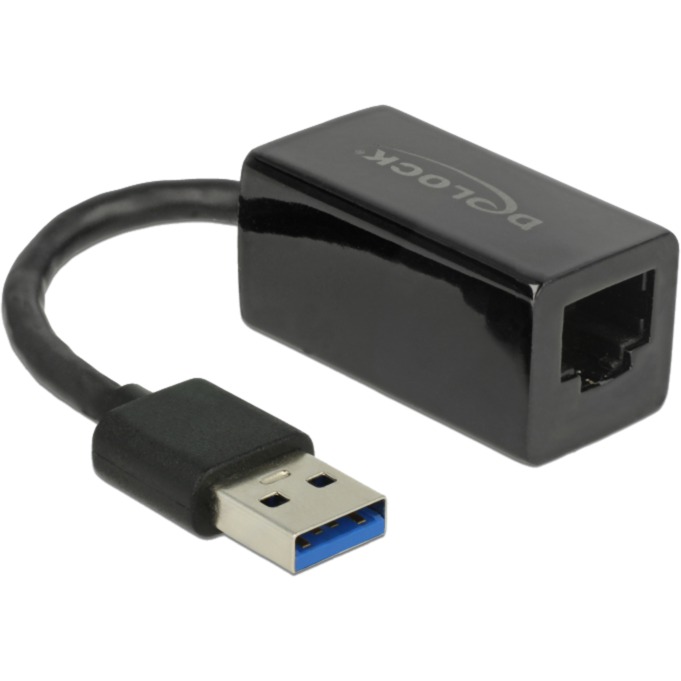 DeLOCK USB 3.2 Gen 1 Adapter, USB-A Stecker > RJ-45 Buchse, schwarz, 13cm