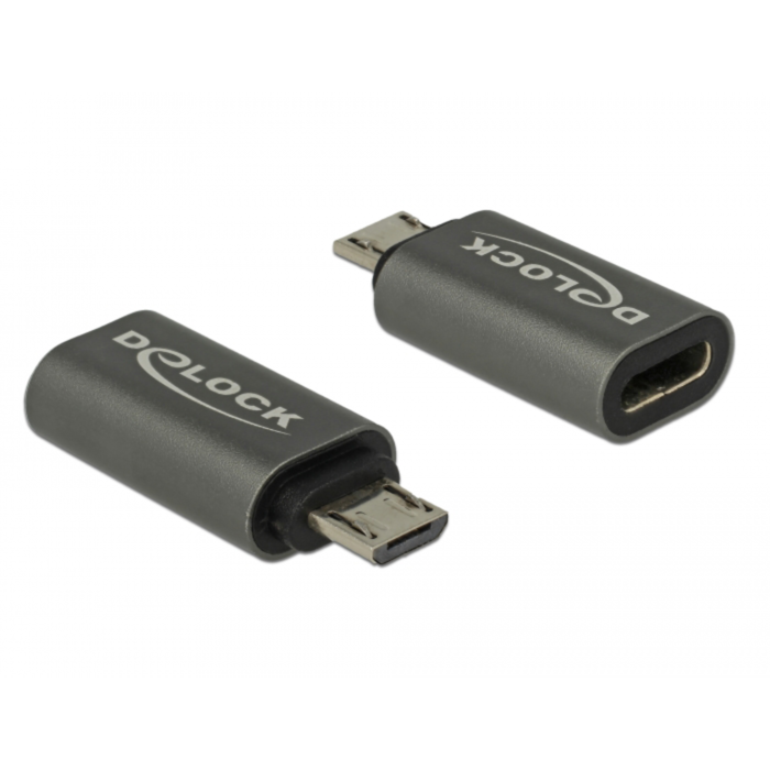 DeLOCK USB 2.0 Adapter, Micro-USB Stecker > USB-C Buchse, anthrazit