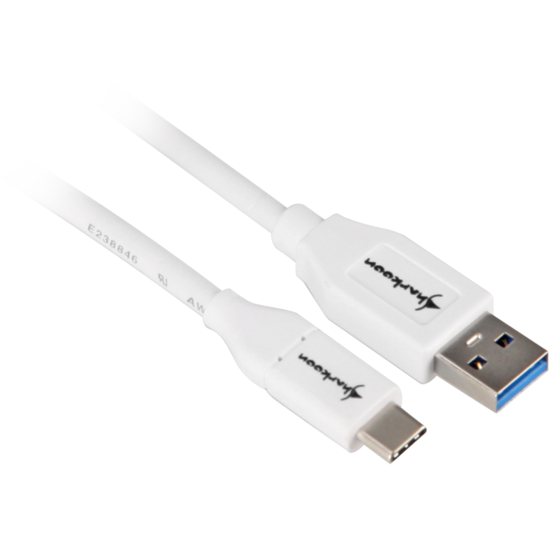 Sharkoon USB 3.2 Gen 2 Kabel, USB-A Stecker > USB-C Stecker, weiß, 0,5 Meter