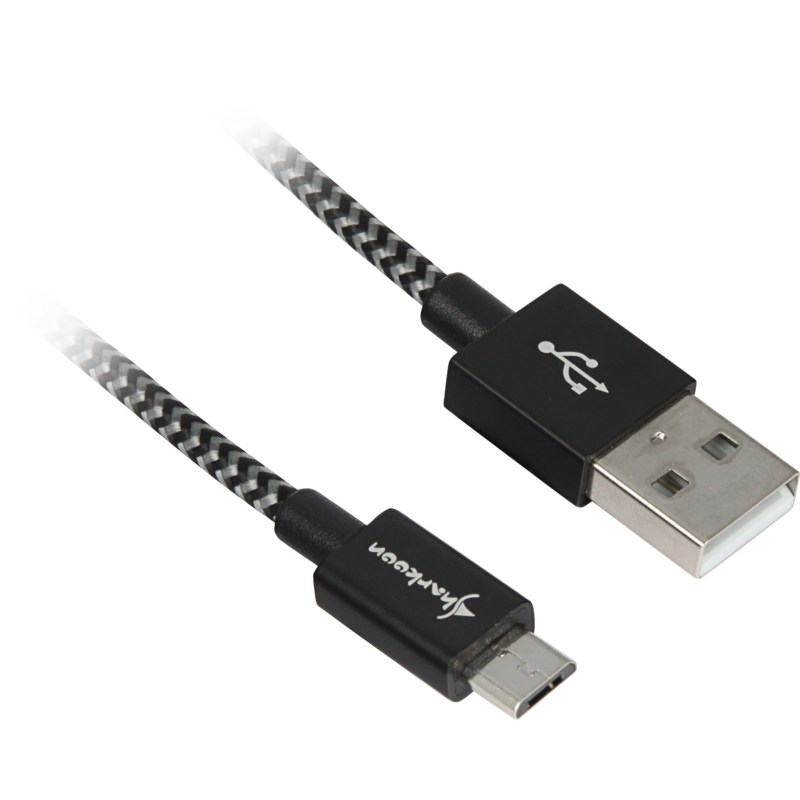 Sharkoon USB 2.0 Kabel, USB-A Stecker > Micro-USB Stecker, schwarz/grau, 0,5