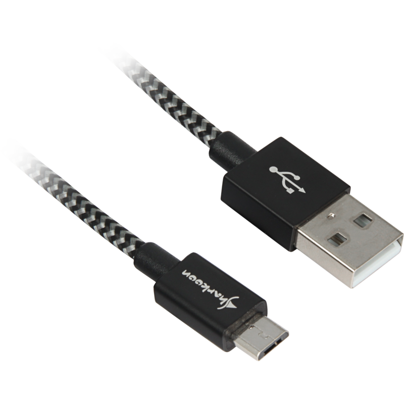 Sharkoon USB 2.0 Kabel, USB-A Stecker > Micro-USB Stecker, schwarz/grau, 2