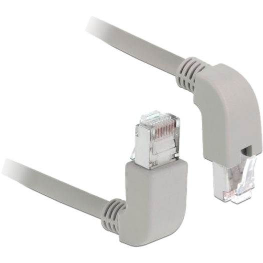 DeLOCK Patchkabel RJ45 Cat.6a S/FTP Kabel, grau, 2 Meter, gewinkelte Stecker 1x
