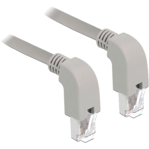 DeLOCK Patchkabel RJ45 Cat.6a S/FTP Kabel, grau, 1 Meter, gewinkelte Stecker 2x