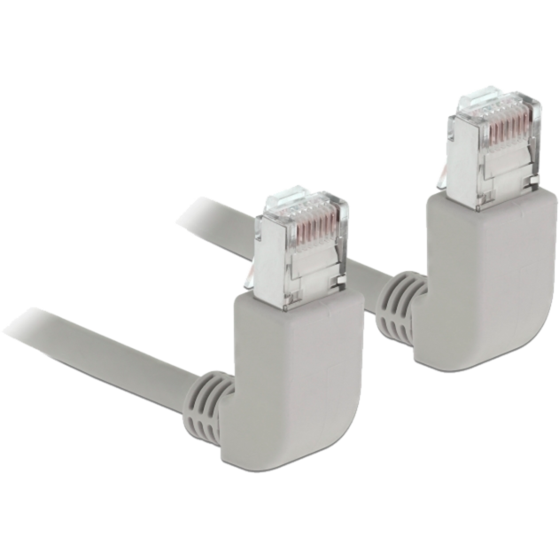DeLOCK Patchkabel RJ45 Cat.6a S/FTP Kabel, grau, 50cm, gewinkelte Stecker 2x