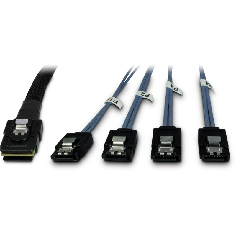 Inter-Tech Kabel SFF-8087 > 4x S-ATA gekreuzt, schwarz, 1 Meter (teilummantelt)