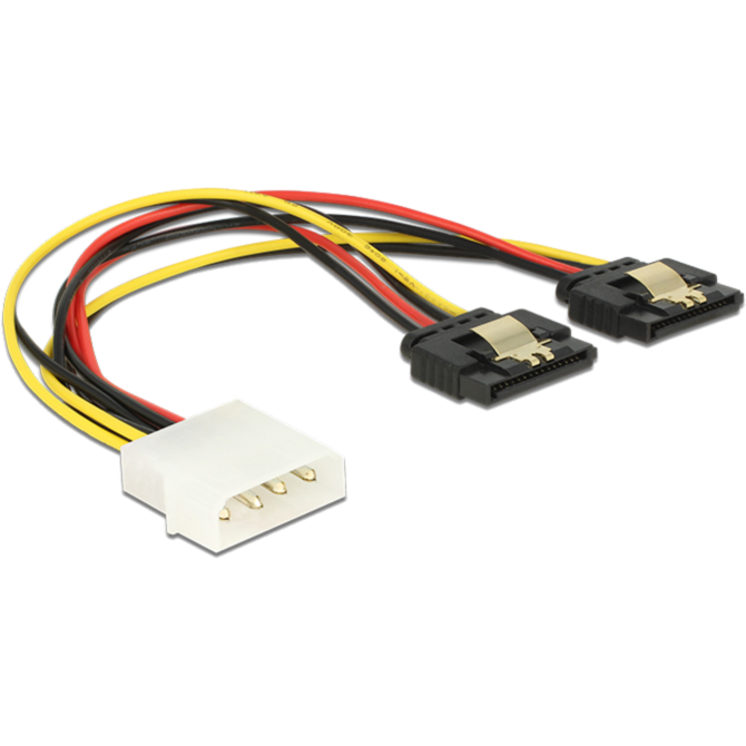 DeLOCK 5,25"-4Pin Stecker > 2x SATA 15Pin Buchse Y-Kabel, schwarz/rot, 20cm