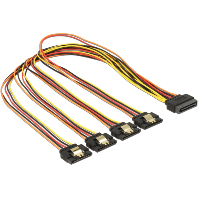 DeLOCK Kabel SATA 15Pin Stecker > 4x SATA 15Pin Buchse, schwarz/rot, 50cm