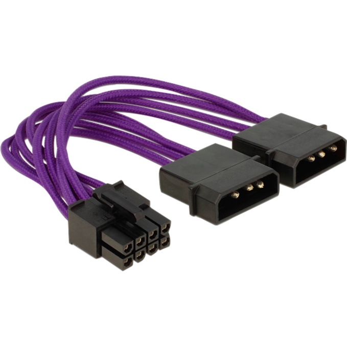 DeLOCK Power 8Pin EPS > 2x 4Pin Adapter, violett, Textilummantelung