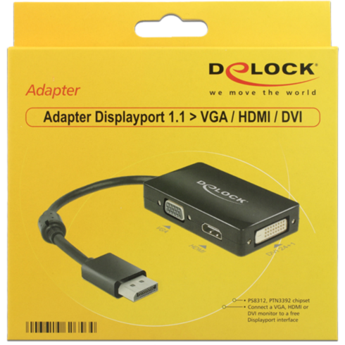 DeLOCK Adapter Displayport > VGA/HDMI/DVI-D, schwarz, 16 cm